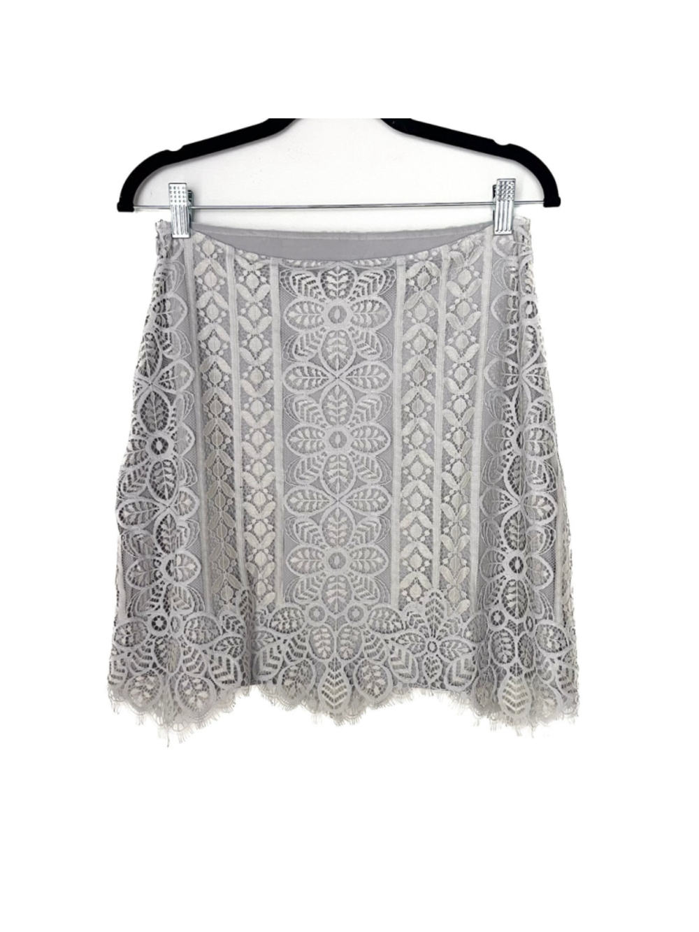 For Love & Lemons Lyla Gray Lace Skirt Sz L Scallop Hem Boho Festival Coquette - Picture 2 of 11